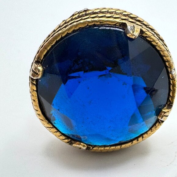 Cobalt Blue Earrings Vintage Crystal Textured Gold Tone Round Clip-On - Picture 5 of 13